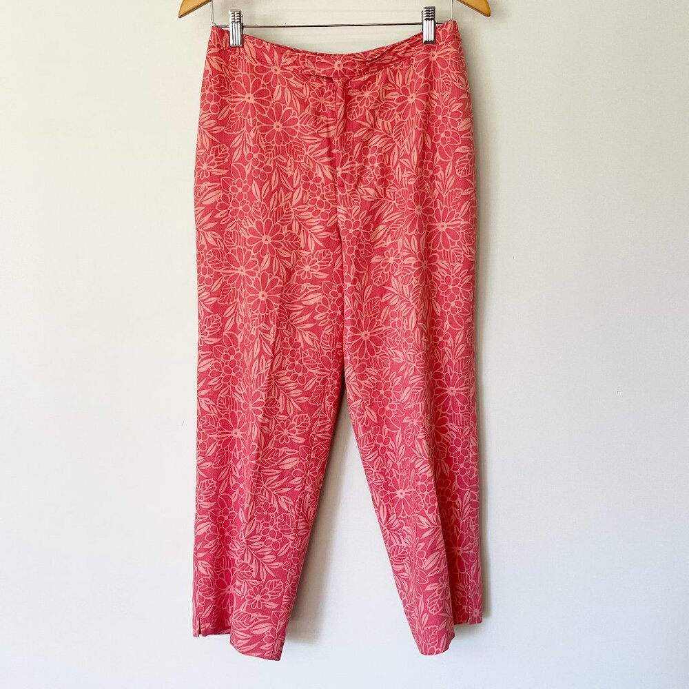 VTG Tommy Bahama Pants Size 6 100% Silk Straight Leg Resort Floral Cropped Pink